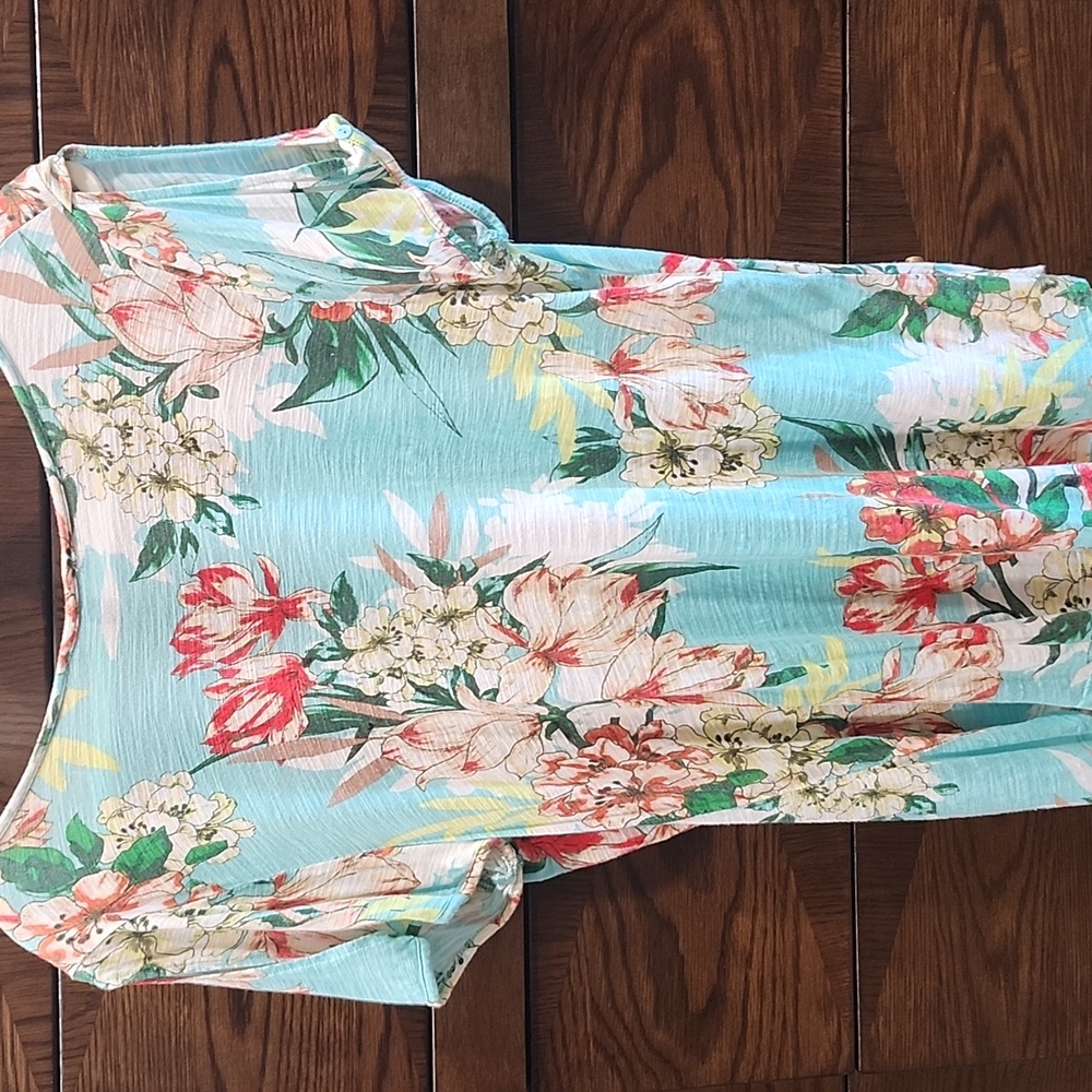 Cable & Gauge Turquoise Floral Blouse - Picture 2 of 8